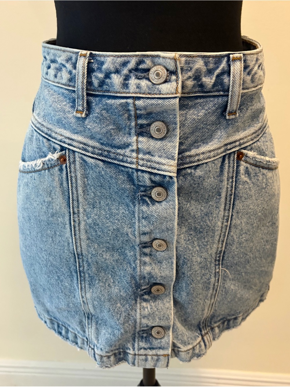Abercrombie & Fitch Light Blue Button-Front Denim Mini Skirt